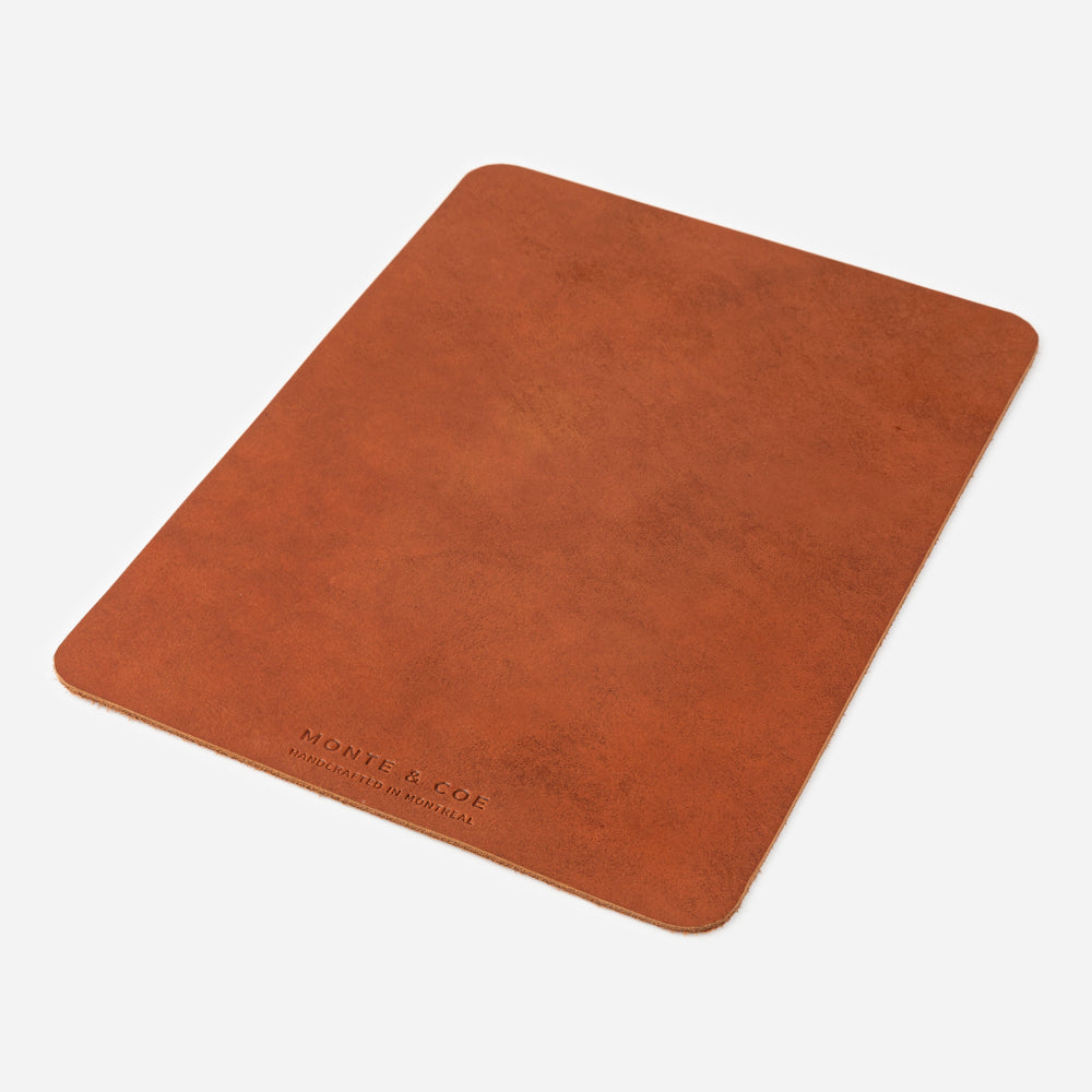 Merino Wool Desk Mat & Leather Mouse Pad in Cognac