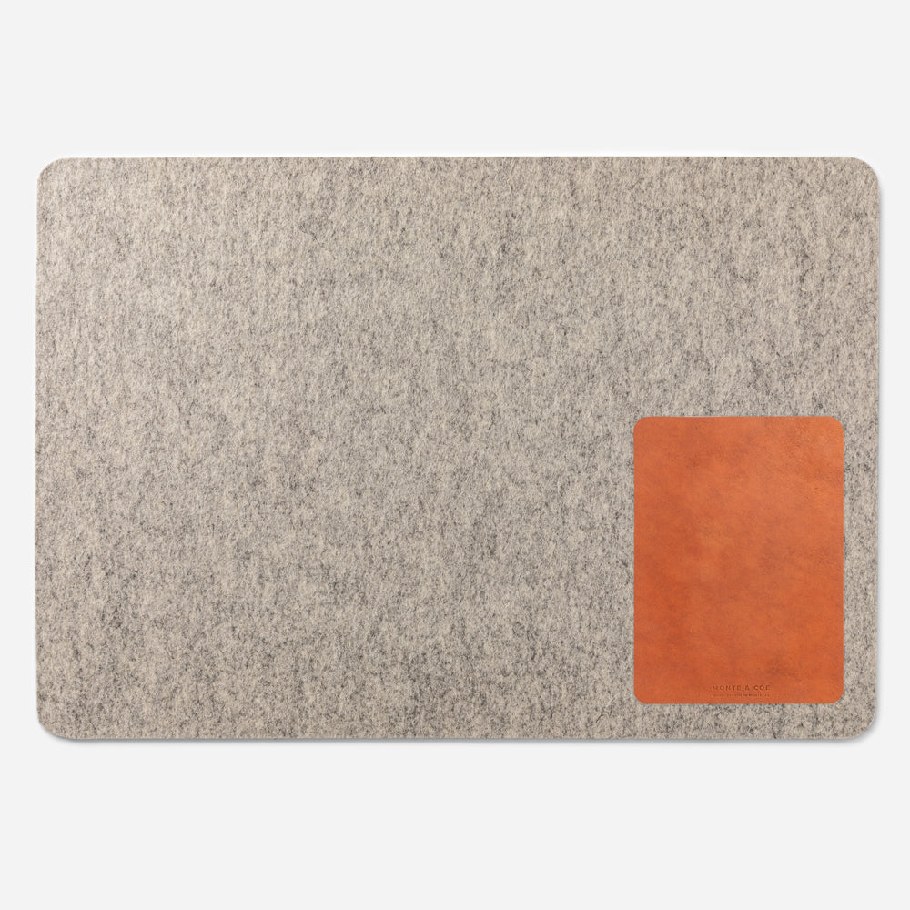 Merino Wool Desk Mat & Leather Mouse Pad in Cognac