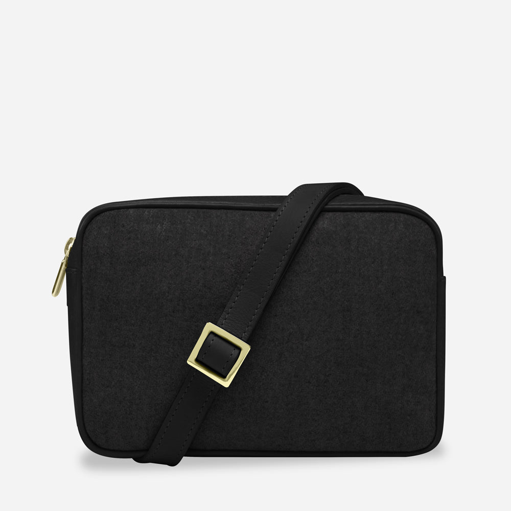 Italian Wool Cross Body Bag in Black