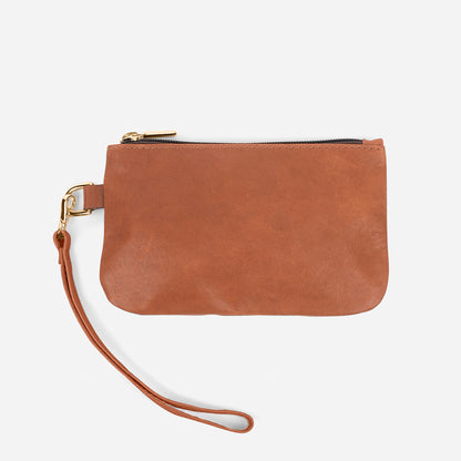 Leather Wristlet in Cognac
