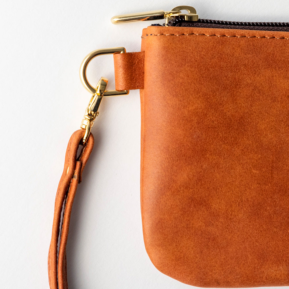Leather Wristlet in Cognac