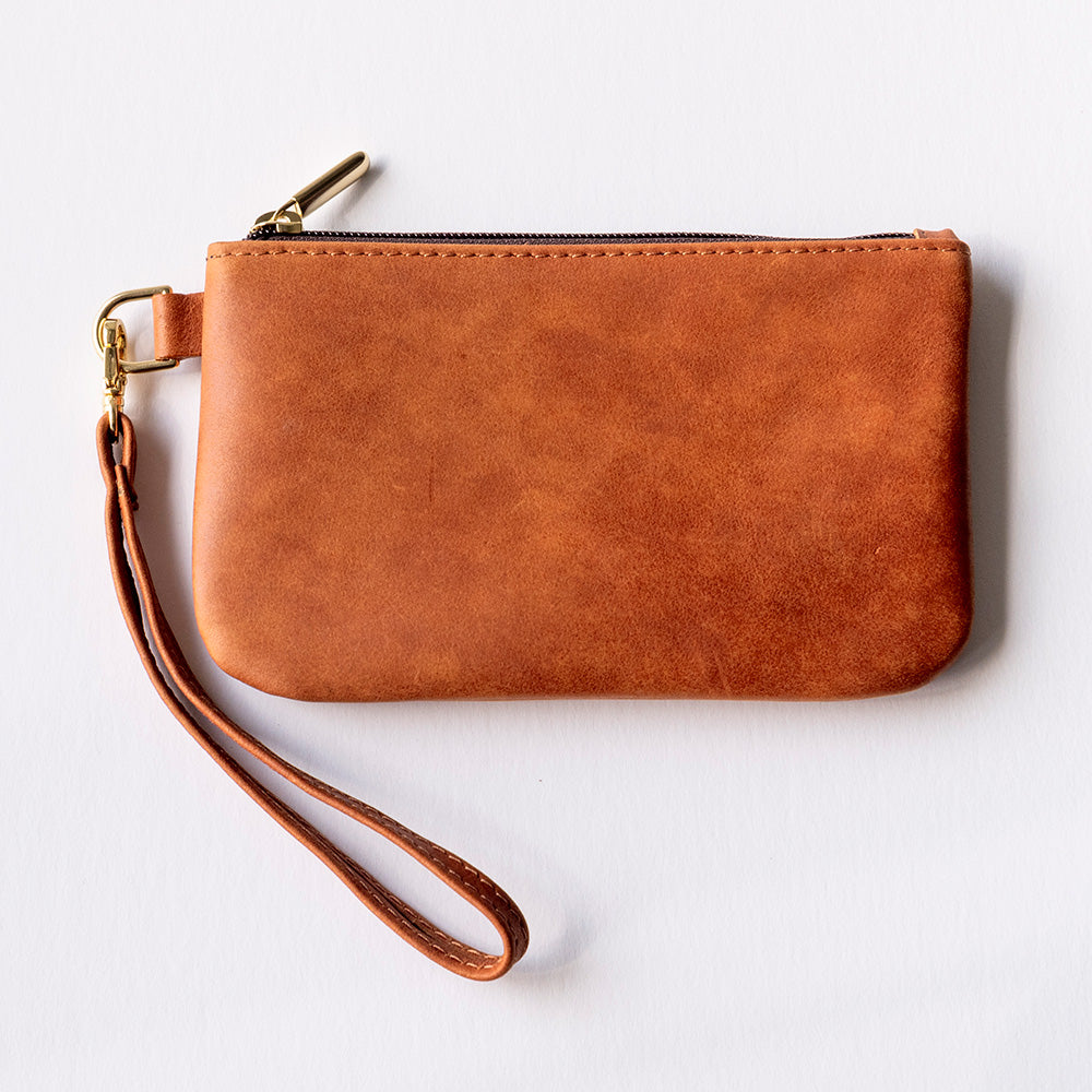Leather Wristlet in Cognac