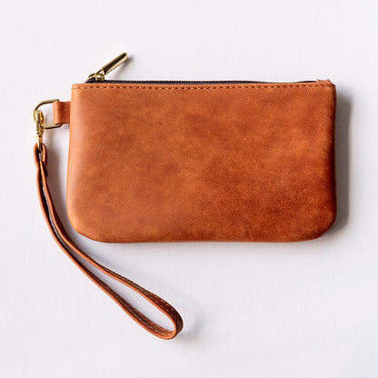 Leather Wristlet in Cognac
