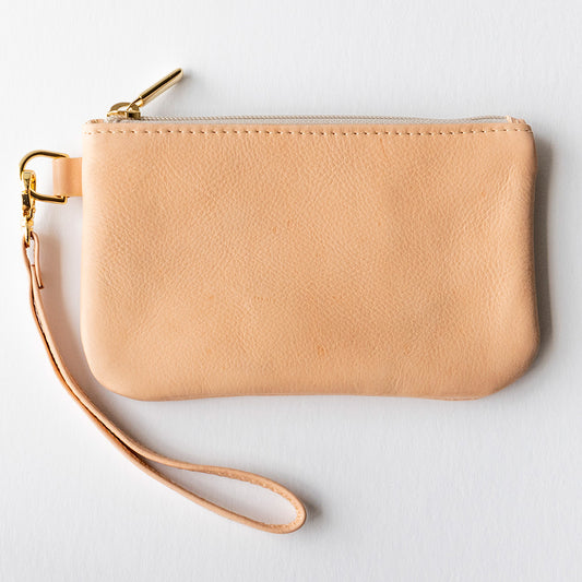 Leather Wristlet in Natural