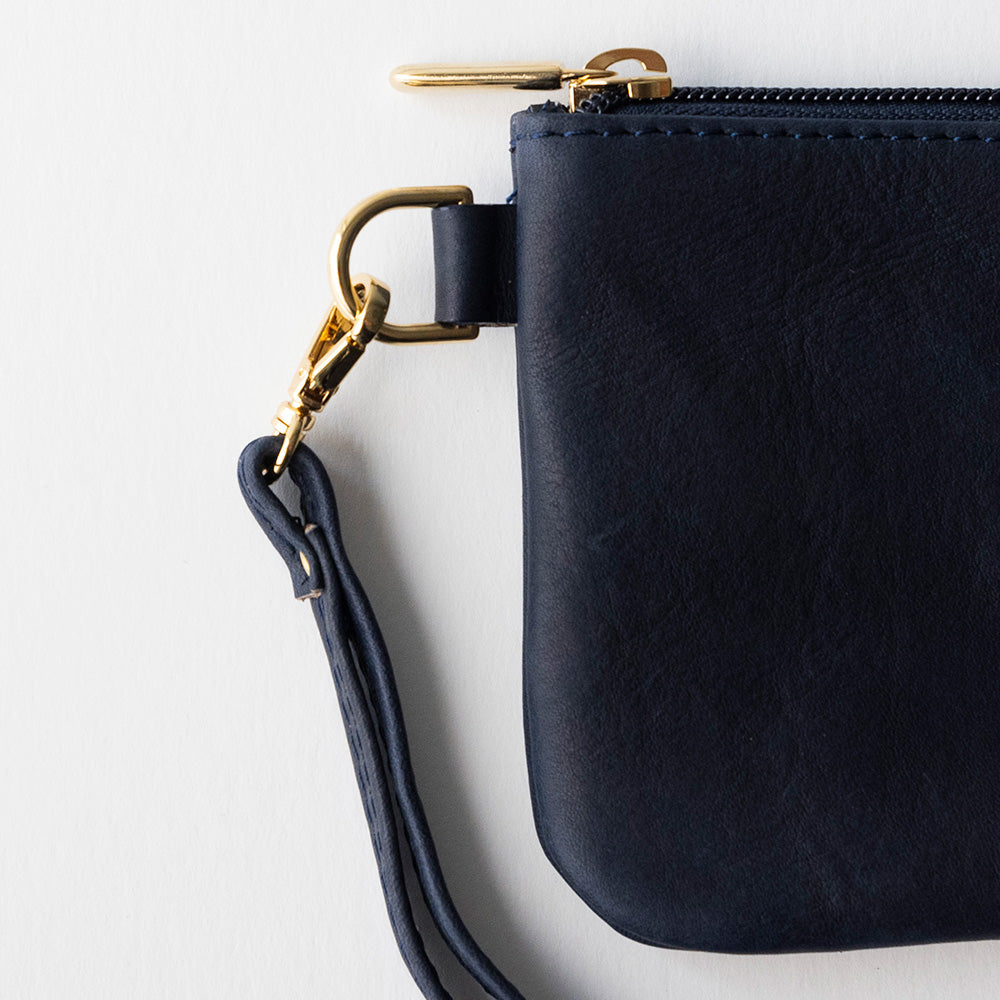 Leather Wristlet in Navy