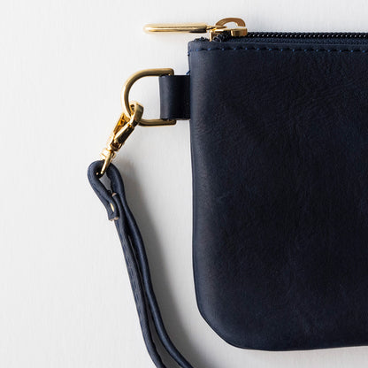 Leather Wristlet in Navy