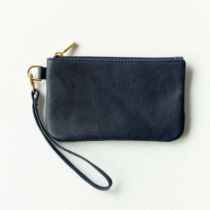 Leather Wristlet in Navy