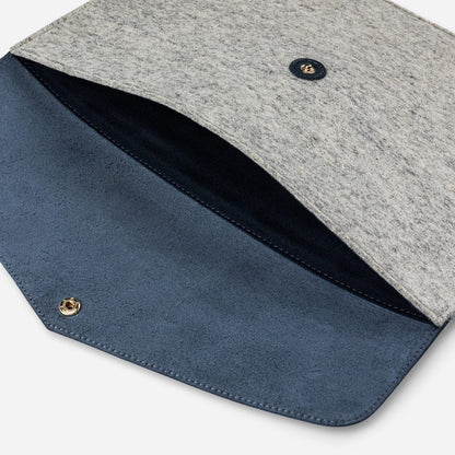 Merino Wool Laptop Folio in Light Grey & Navy