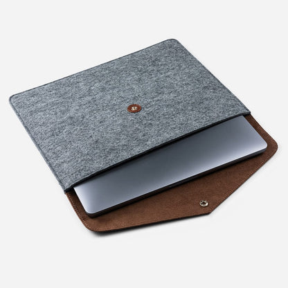 Merino Wool Laptop Folio in Grey & Cognac