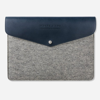 Merino Wool Laptop Folio in Light Grey & Navy