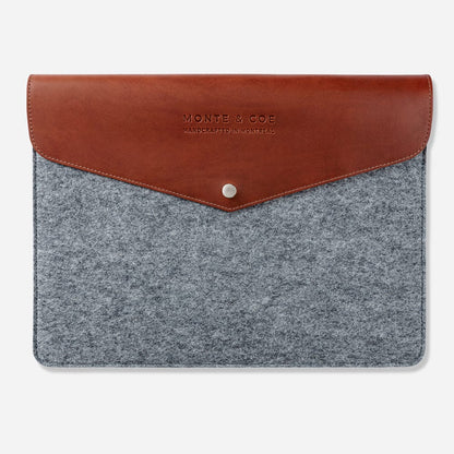 Merino Wool Laptop Folio in Grey & Cognac