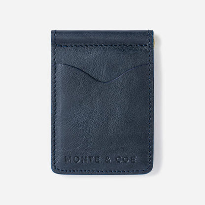 Leather Wallet with Money Clip in Navy