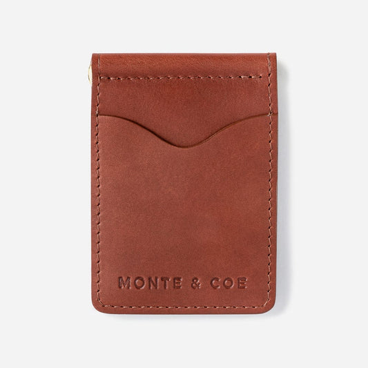 Leather Wallet with Money Clip in Cognac