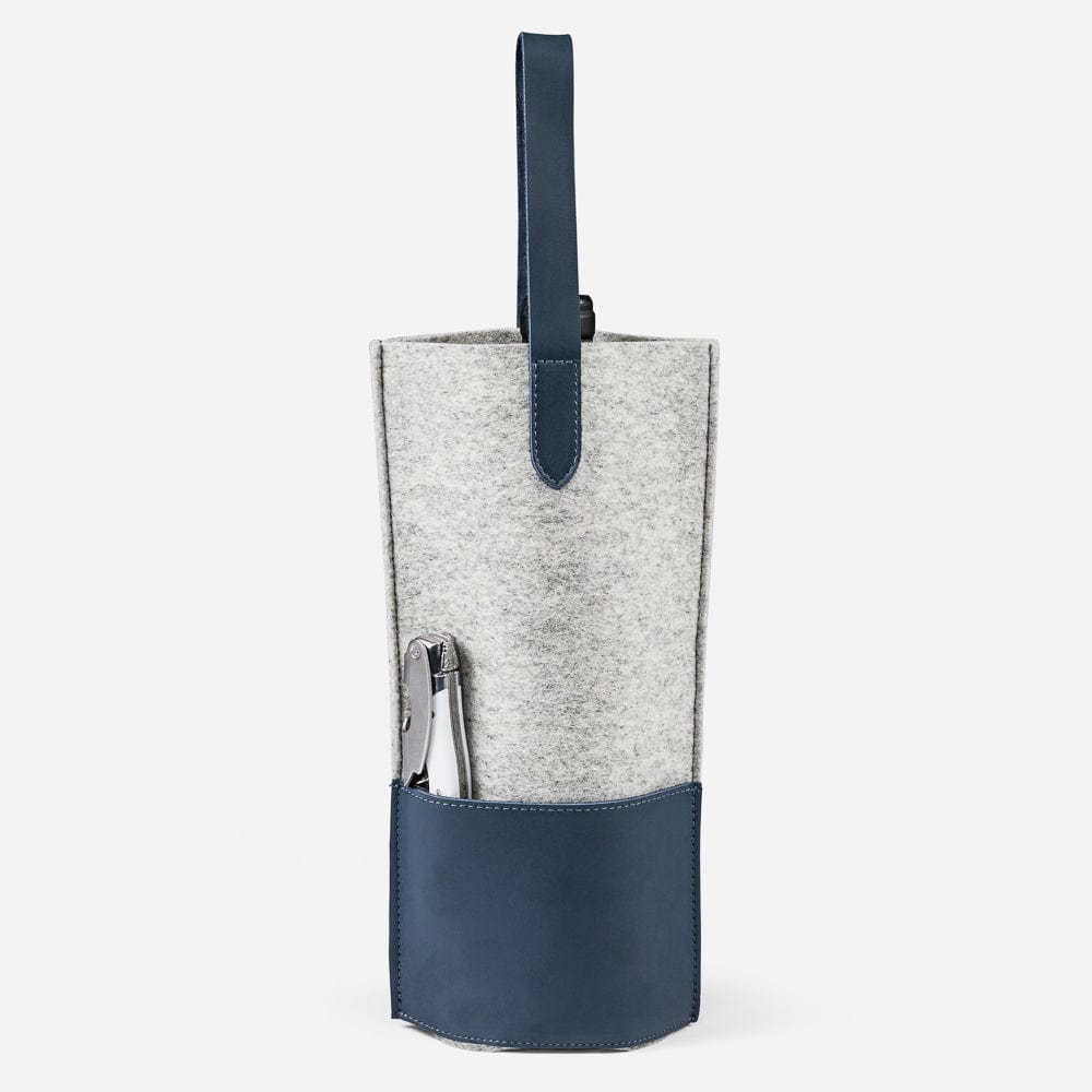 Merino Wool Wine Tote in Light Grey & Navy