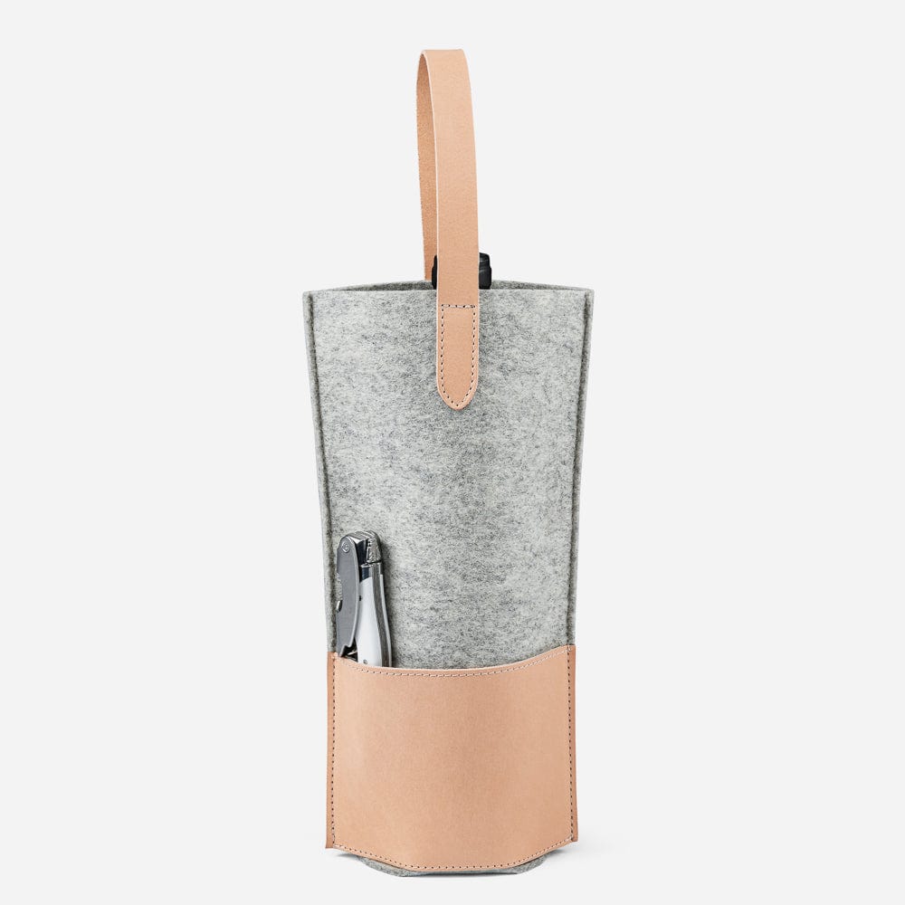 Merino Wool Wine Tote in Light Grey & Nude