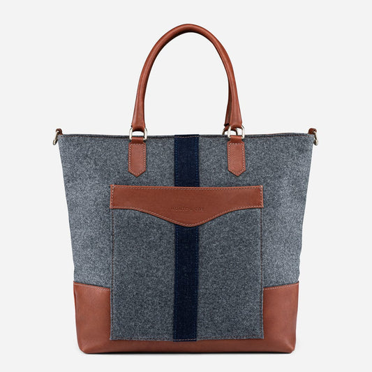 Italian Wool Tote in Dark Grey & Cognac