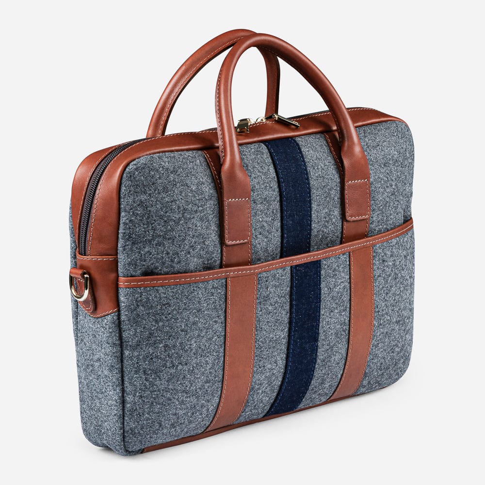 Italian Wool Briefcase in Grey & Cognac