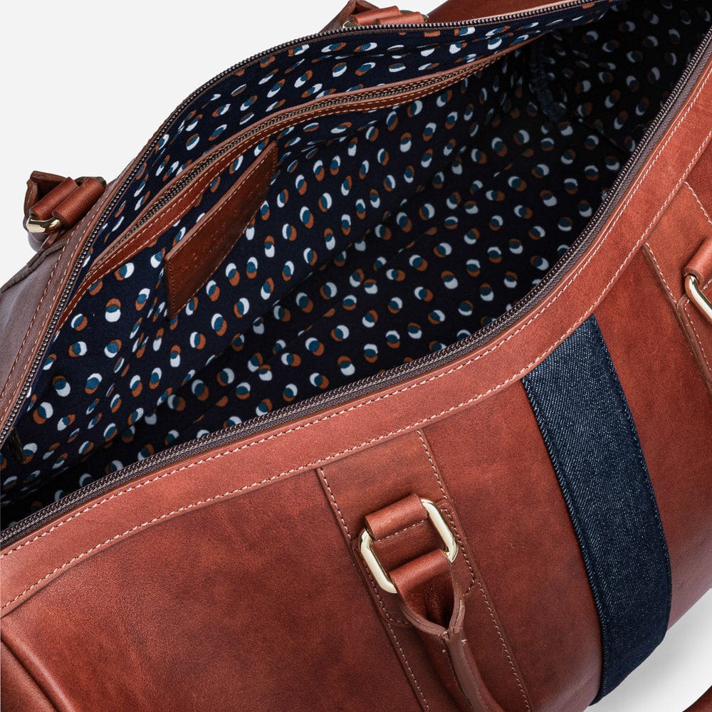 Leather Weekender in Cognac