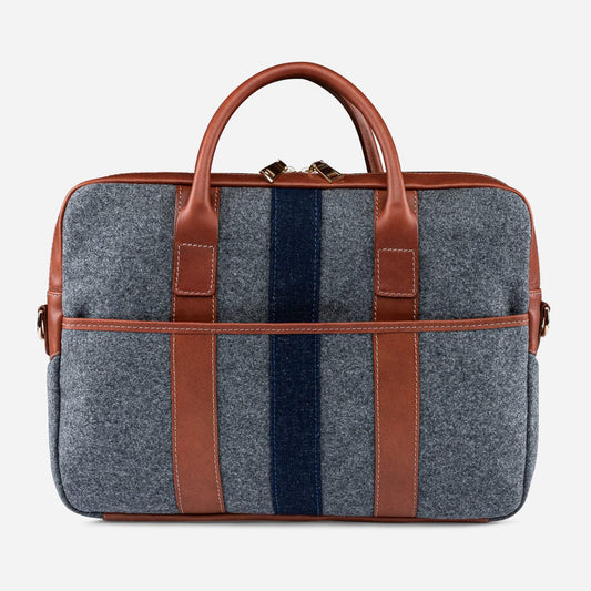 Italian Wool Briefcase in Grey & Cognac