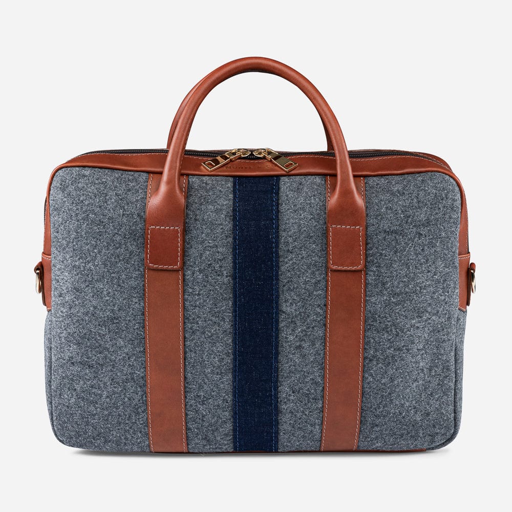 Italian Wool Briefcase in Grey & Cognac