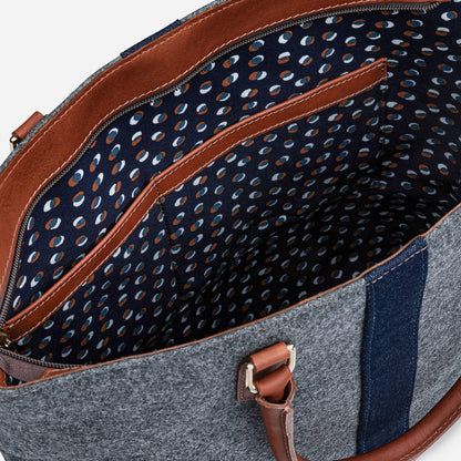 Italian Wool Tote in Dark Grey & Cognac