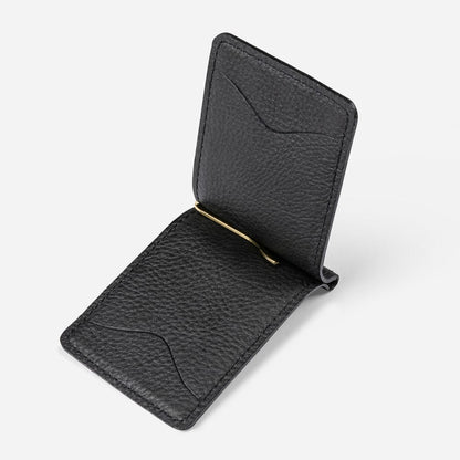 Leather Wallet with Money Clip in Black